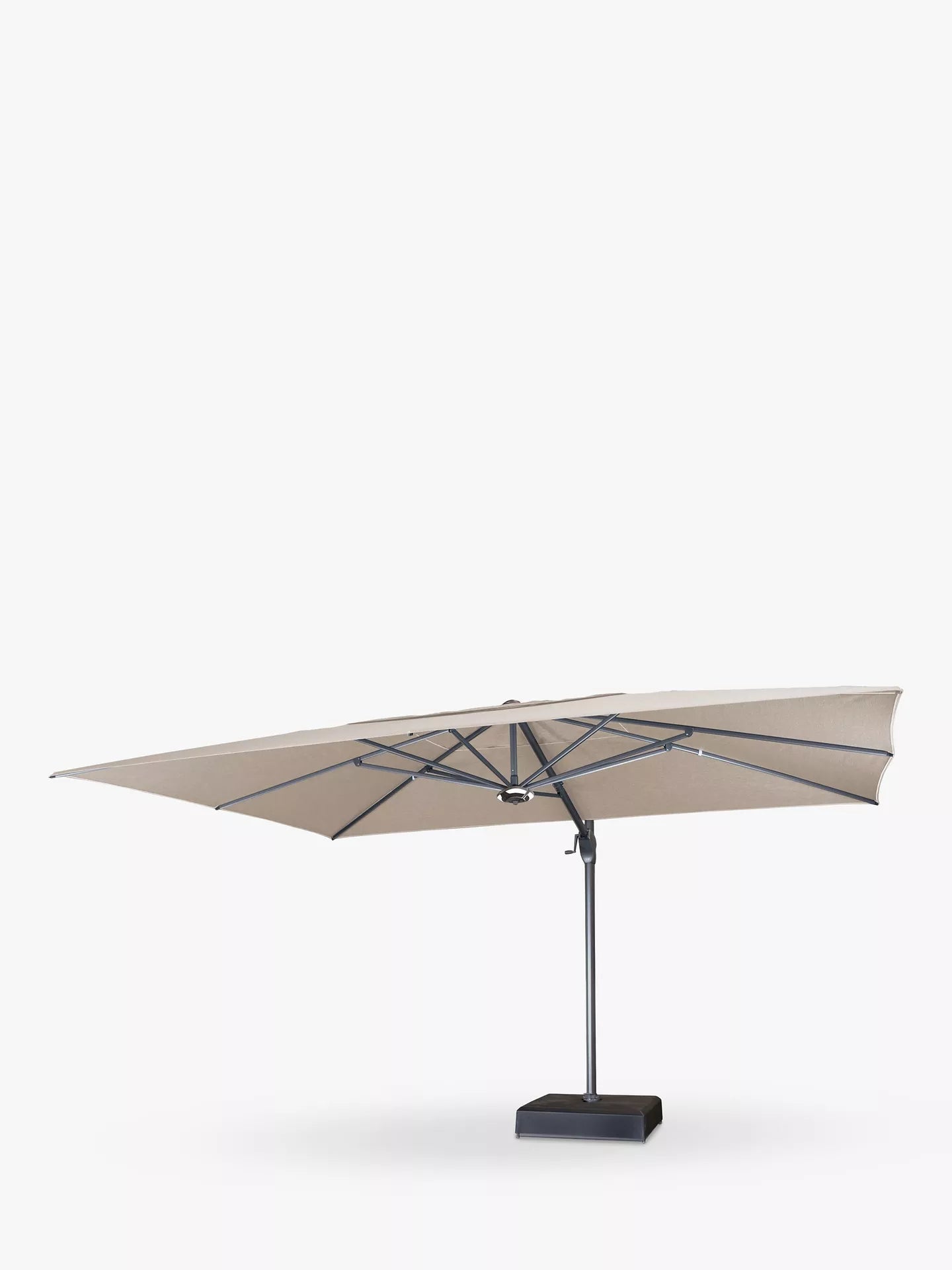 KETTLER Freestanding Parasol & Base with LED Lights & Wireless Speakers, 4 x 3m, Grey/Stone