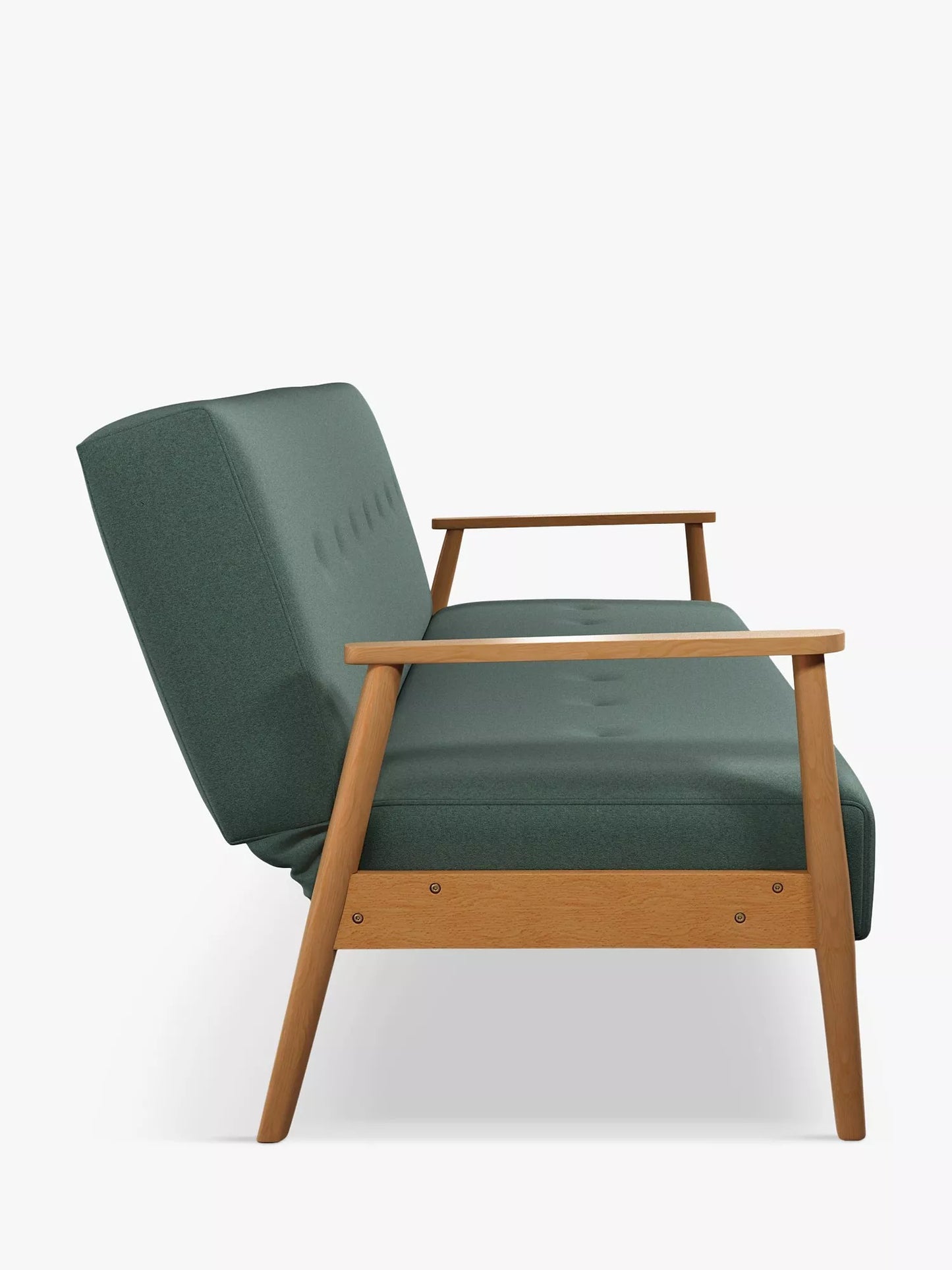 John Lewis Show Wood Bench Large 3 Seater Sofa Bed, Light Leg, Verde Green