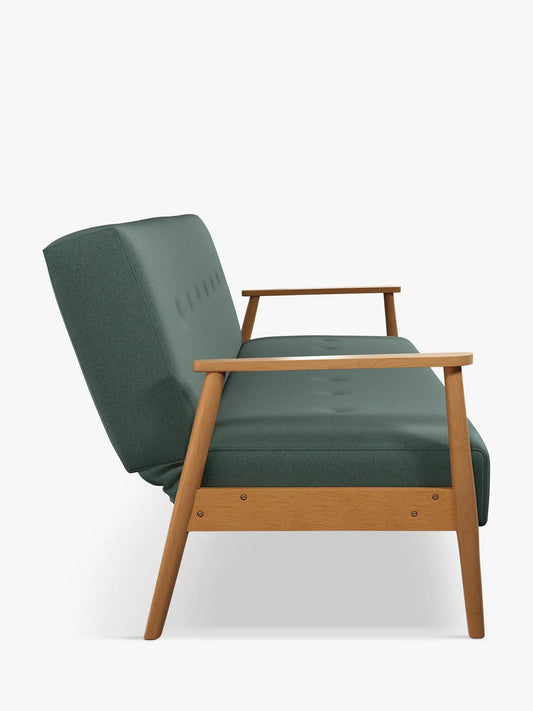 John Lewis Show Wood Bench Large 3 Seater Sofa Bed, Light Leg, Verde Green