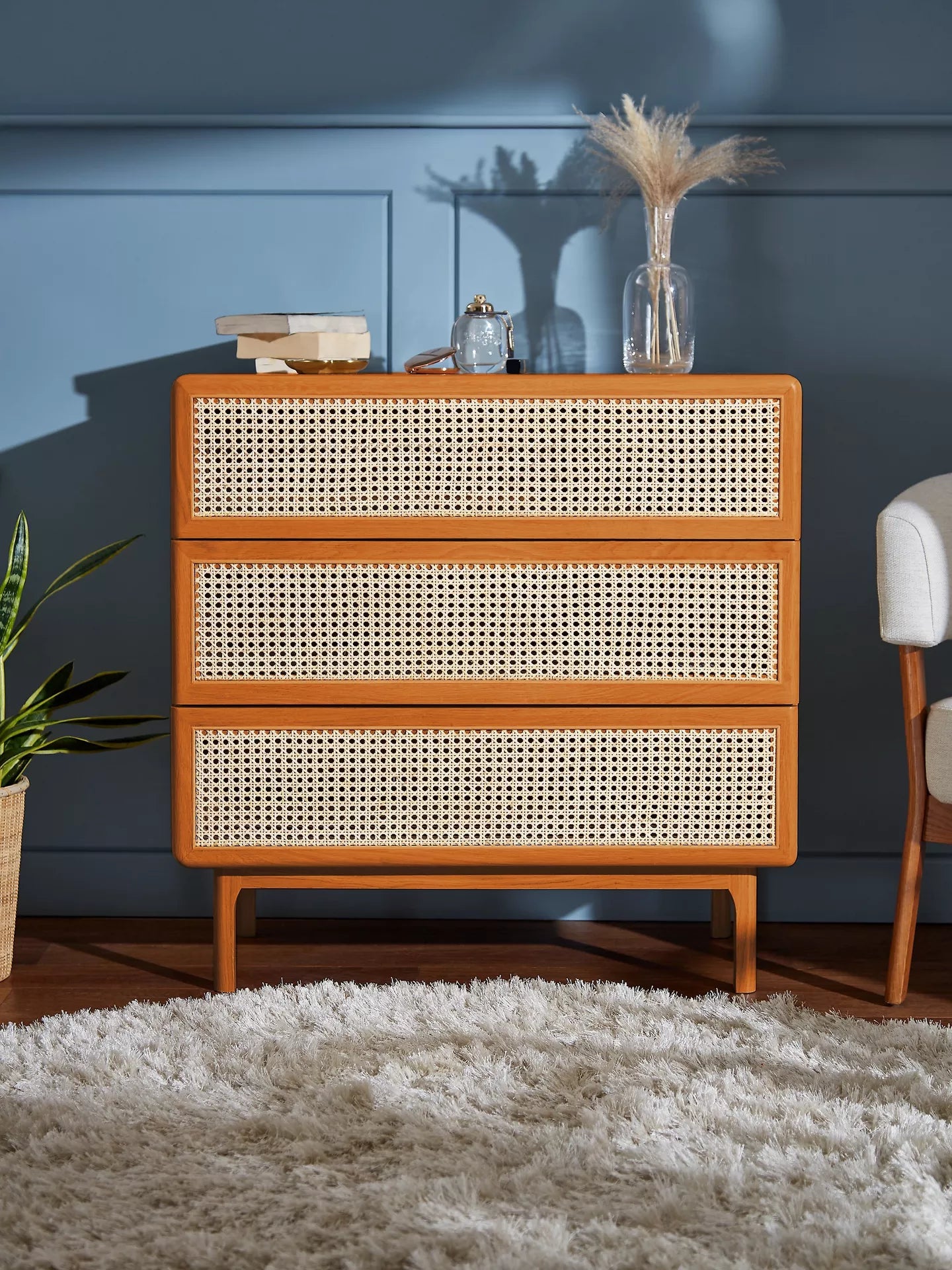 John Lewis Rattan 3 Drawer Chest, Cherry