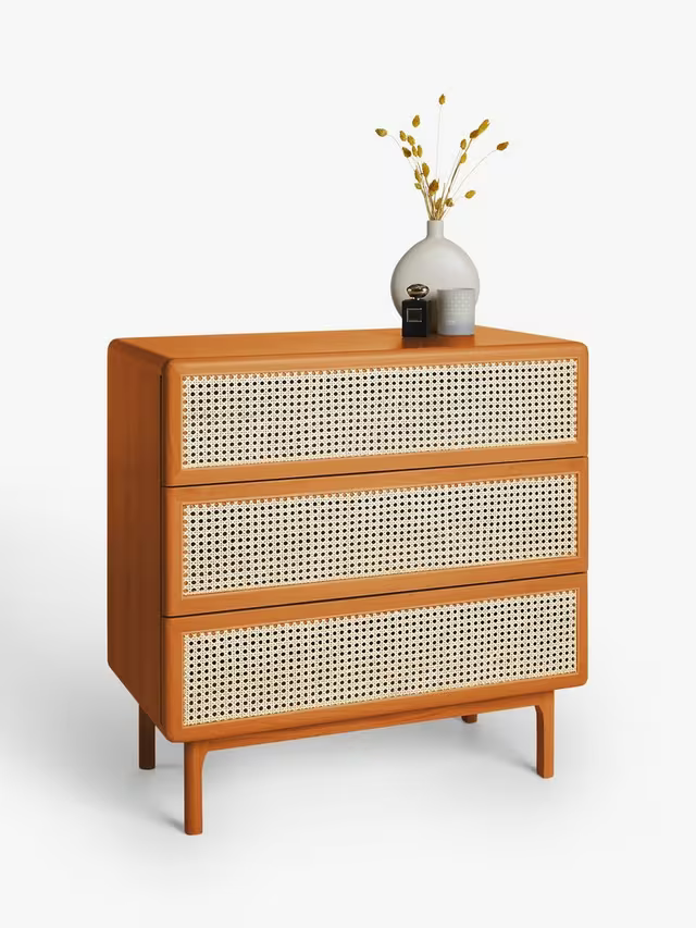 John Lewis Rattan 3 Drawer Chest, Cherry