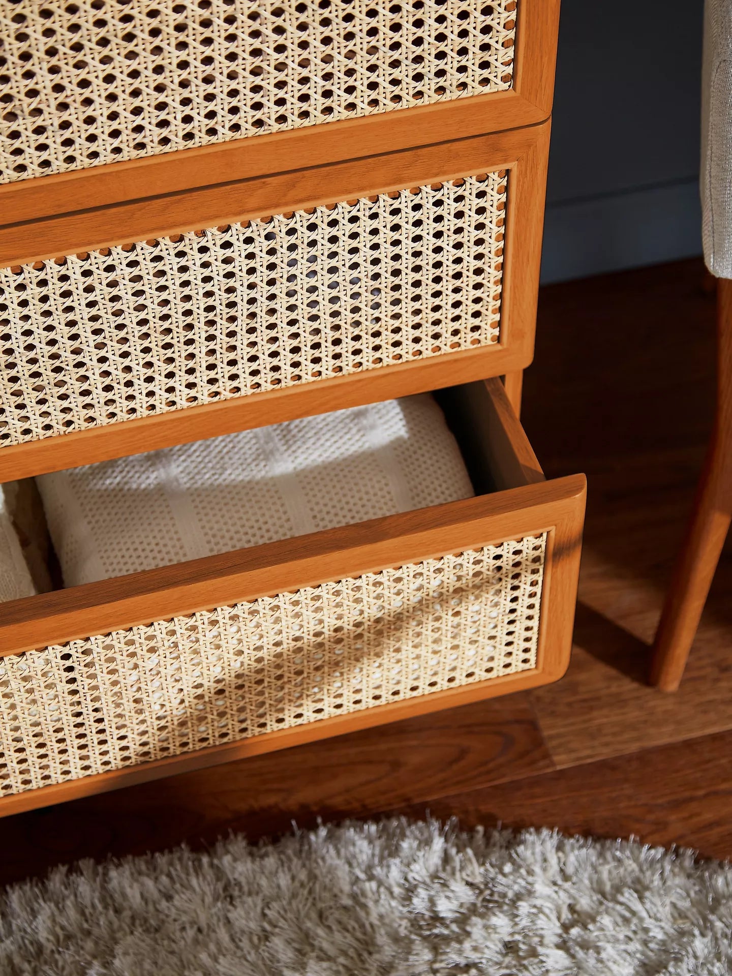 John Lewis Rattan 3 Drawer Chest, Cherry
