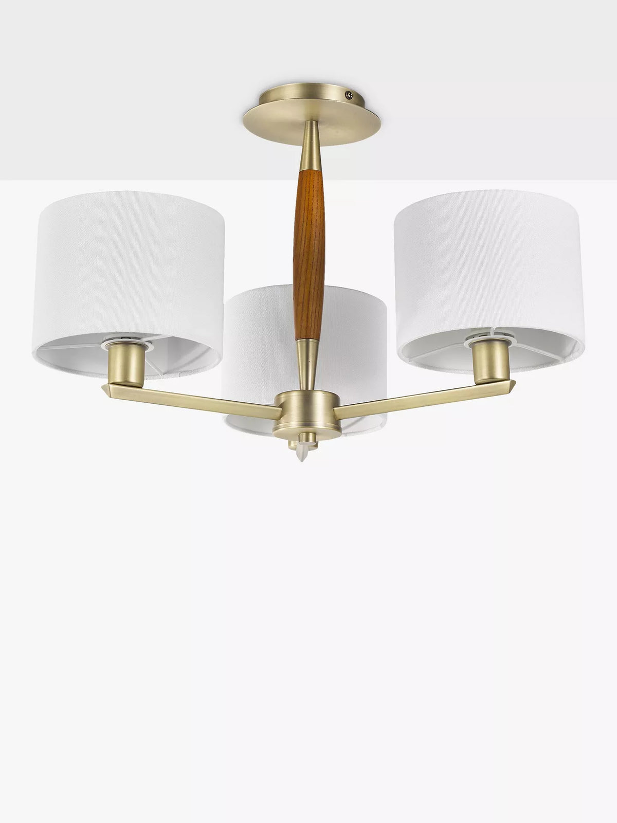 John Lewis Spindle 3 Arm Semi Flush Ceiling Light, Walnut Stained Ash