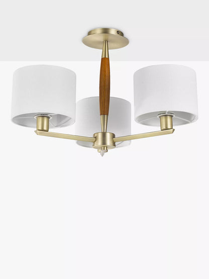 John Lewis Spindle 3 Arm Semi Flush Ceiling Light, Walnut Stained Ash
