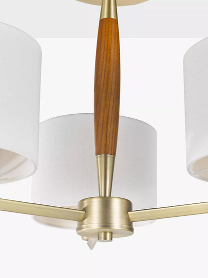 John Lewis Spindle 3 Arm Semi Flush Ceiling Light, Walnut Stained Ash