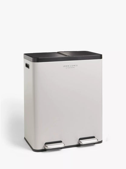 John Lewis 2 Section Recycling Bin, with Handles, 60L, Grey