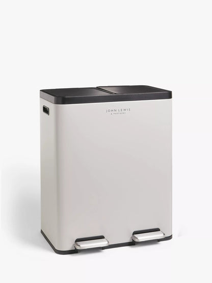John Lewis 2 Section Recycling Bin, with Handles, 60L, Grey1