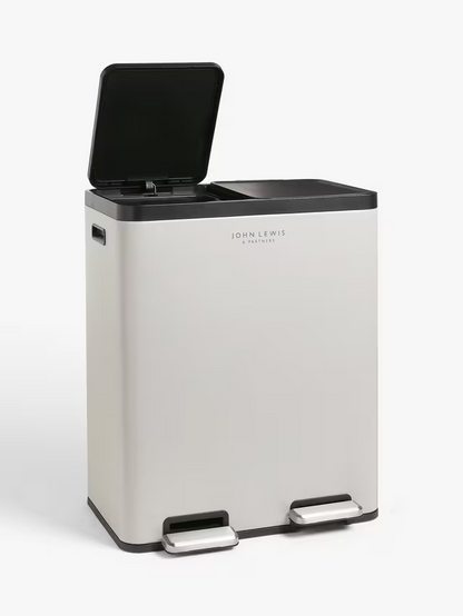 John Lewis 2 Section Recycling Bin with Handles, 60L, Grey