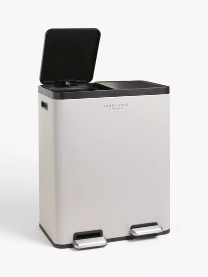 John Lewis 2 Section Recycling Bin, with Handles, 60L, Grey
