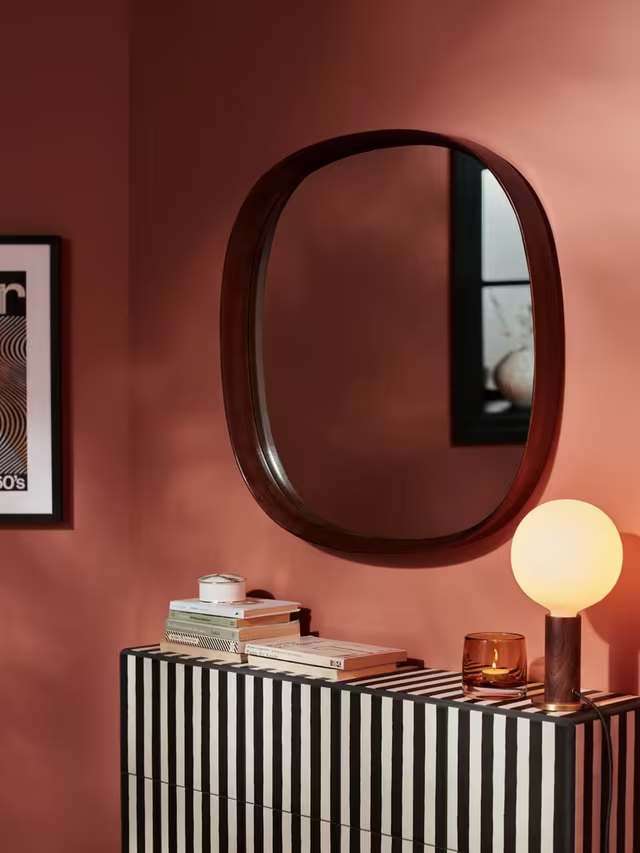 John Lewis Mid Century Square Wood Wall Mirror, 65 x 65cm, Walnut