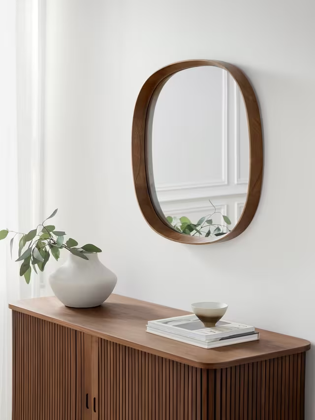 John Lewis Mid Century Square Wood Wall Mirror, 65 x 65cm, Walnut