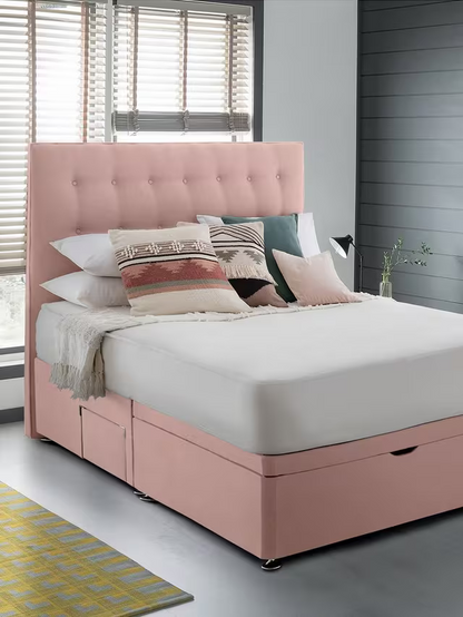 Silentnight 2 Drawer Continental Half Ottoman Divan Storage Bed, Dusky Pink