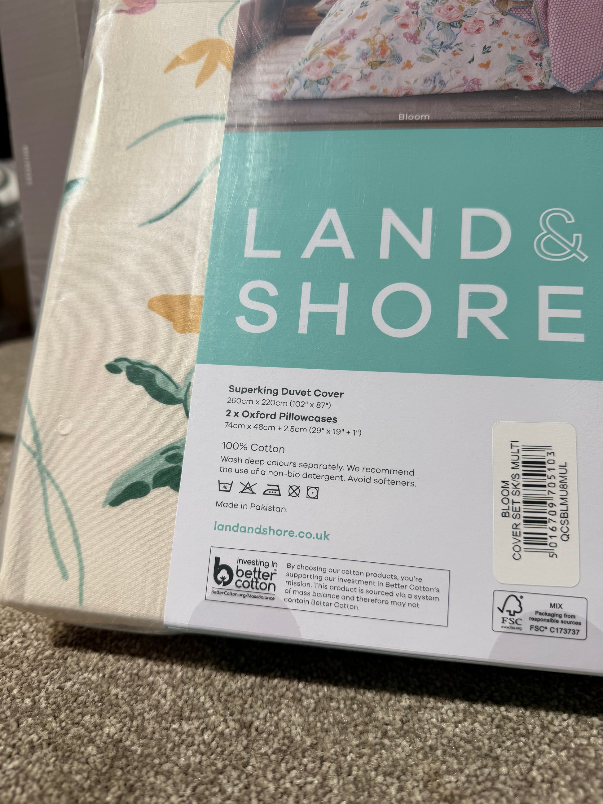 Land & Shore Bloom Super King Duvet Cover Set, Multi