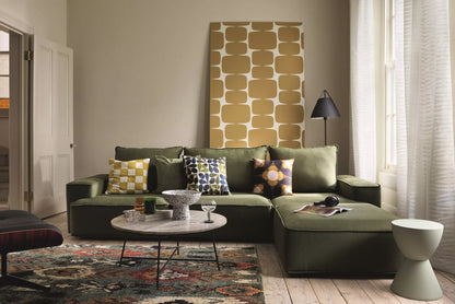 John Lewis Border Footstool, Dark Leg, Relaxed Linen Olive