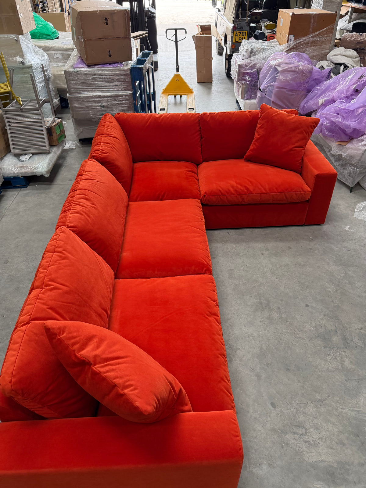 John Lewis Mellow LHF Corner Sofa  Plush Velvet Paprika Easy Clean