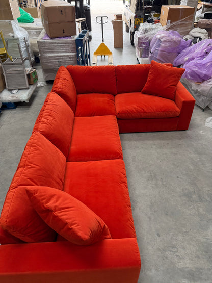 John Lewis Mellow LHF Corner Sofa  Plush Velvet Paprika Easy Clean