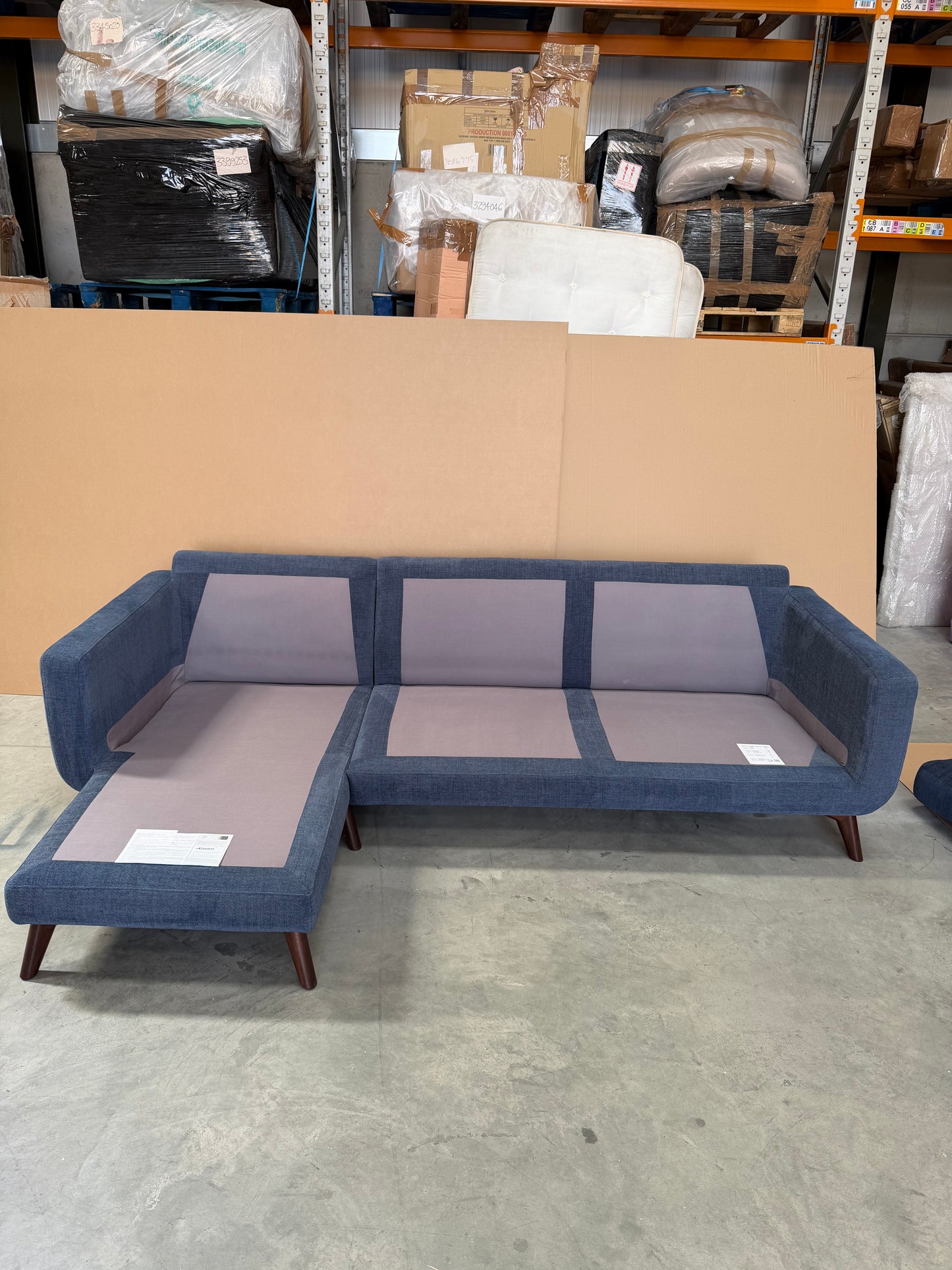 John Lewis Barbican LHF Chaise End Sofa  Chunky Chenille Navy