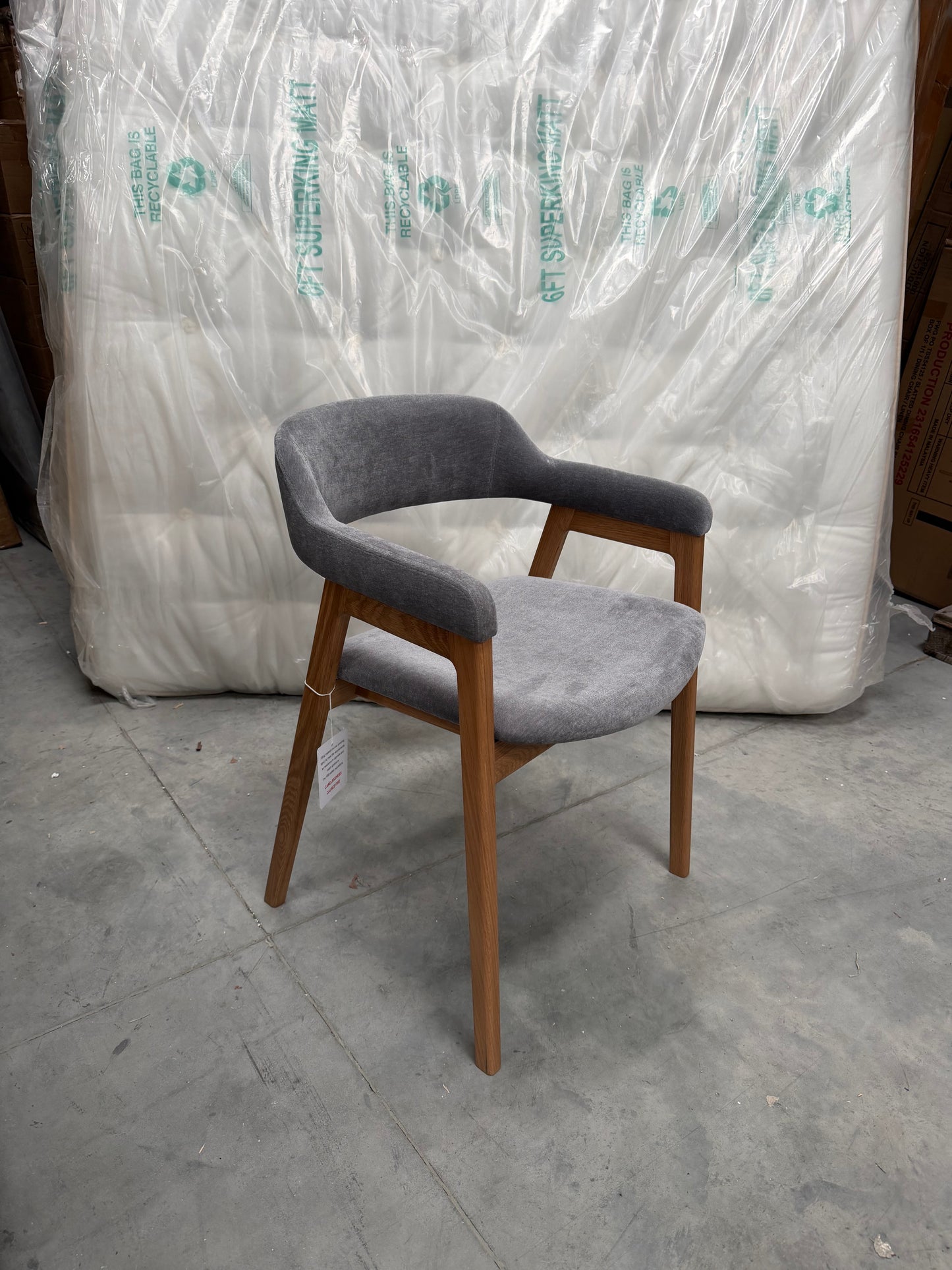 John Lewis Santino Dining Arm Chair, Bianco Oil Oak, Smoked Grey Velvet