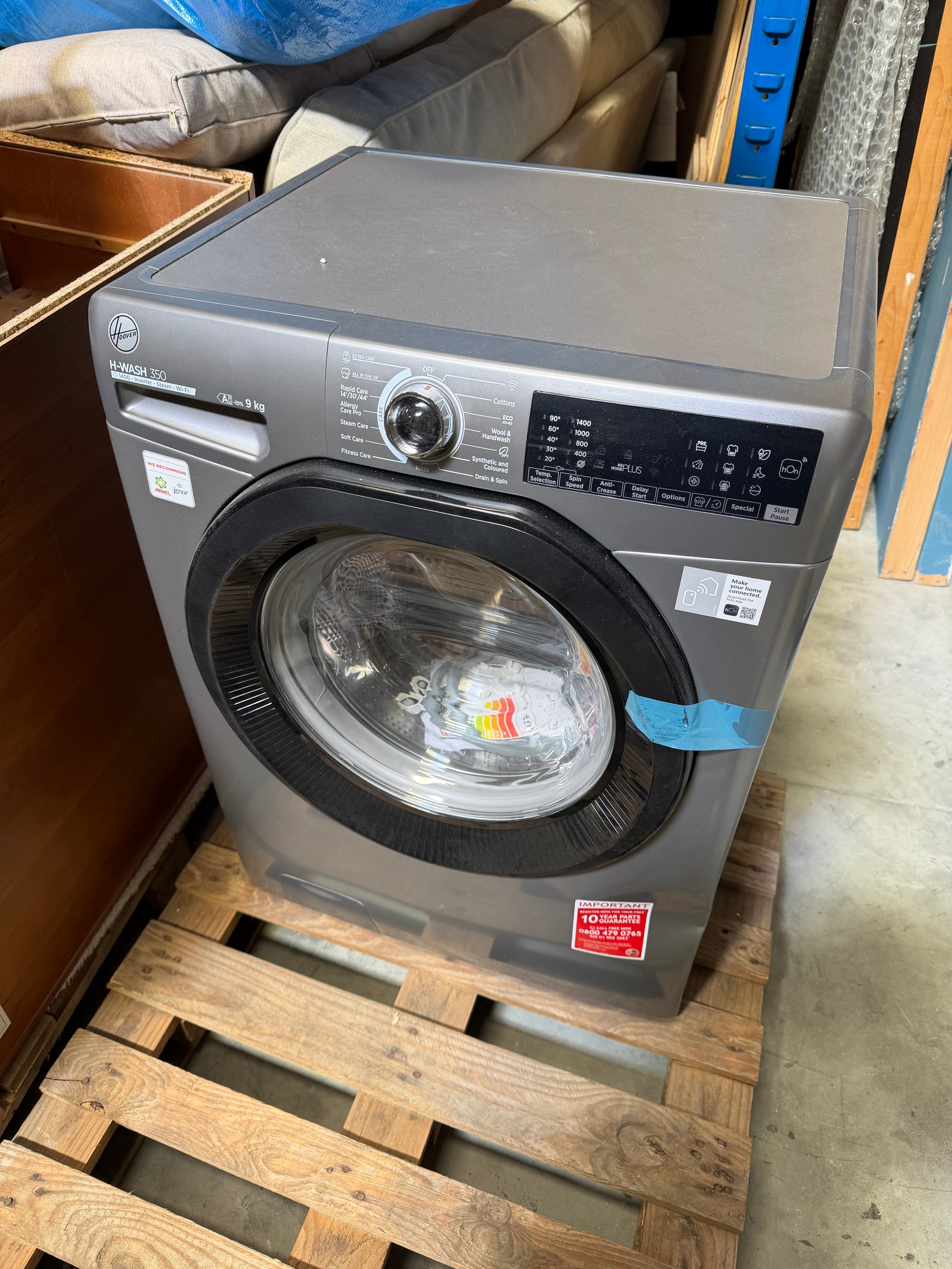 Hoover H-WASH 350 H3WPS696TMBR6-80 Freestanding Washing Machine, 9kg Load, 1600rpm Spin, Graphite