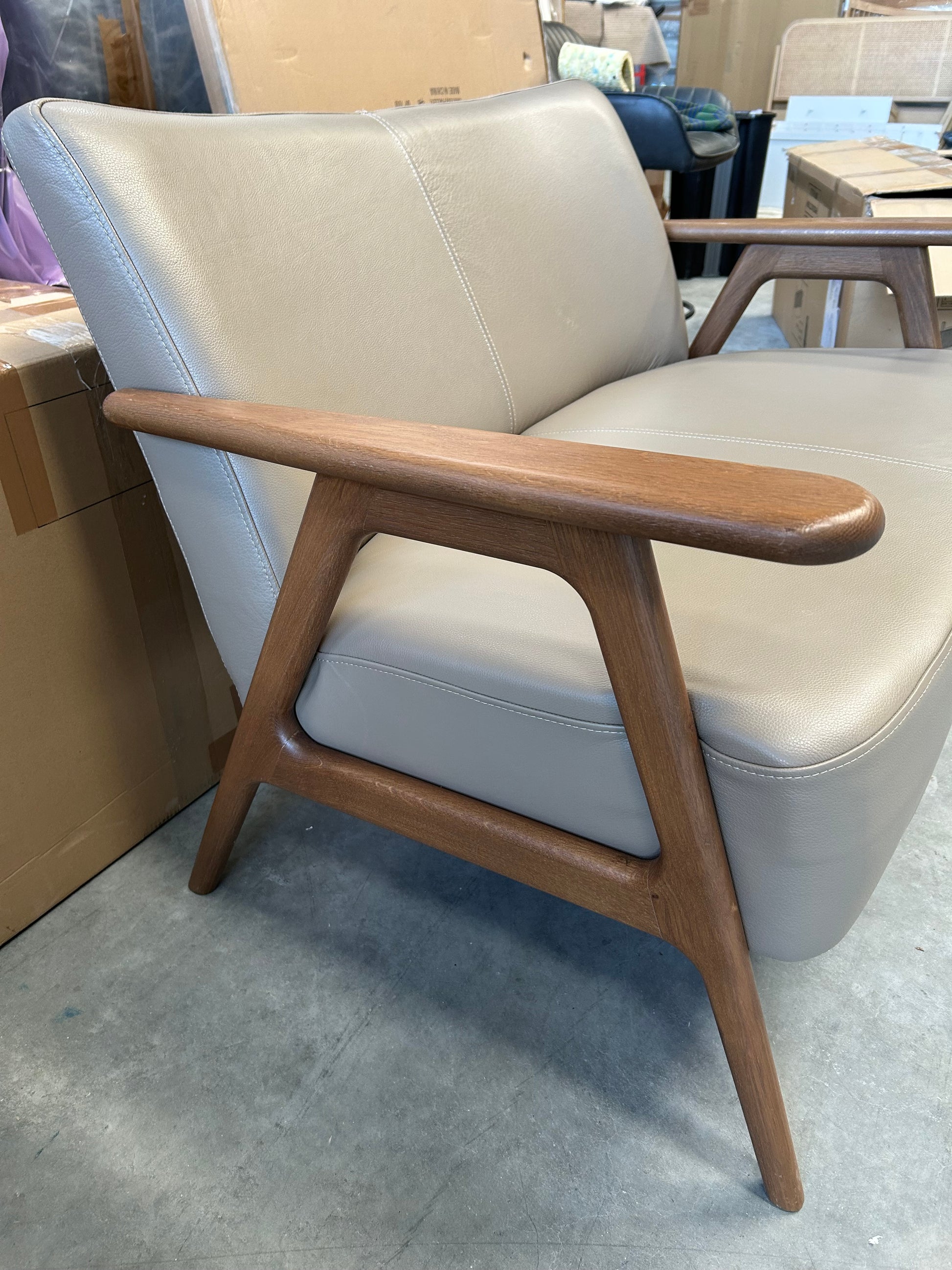 John lewis hendricks medium 2 seater leather sofa dark wood frame 113cm long x 83cm deep x 75cm high, mushroom in colour, List