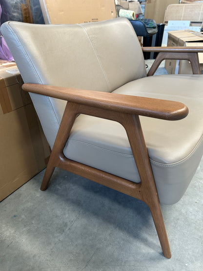 John lewis hendricks medium 2 seater leather sofa dark wood frame 113cm long x 83cm deep x 75cm high, mushroom in colour, List