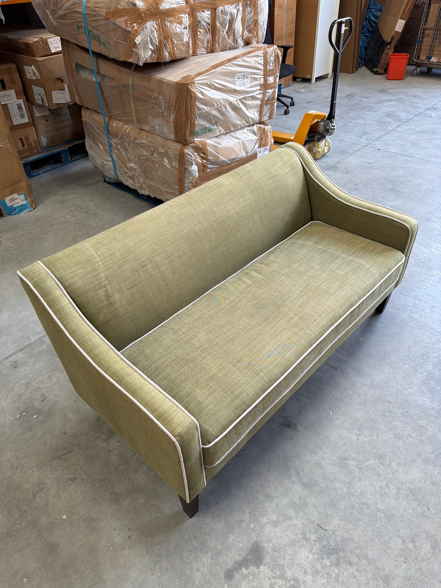 John Lewis Marlow Medium 2 Seater Sofa, Dark Leg, Soft Weave Clay, Relaxed Linen Olive Green