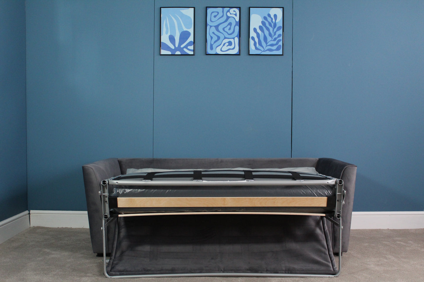 Brook & Wilde 2.5 Seater Sofa Bed in Grey Velvet - Made in UK - Bespoke