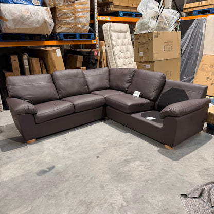 John Lewis Camden 5+ Seater Corner Leather Sofa, Light Leg Matt Chocoalate