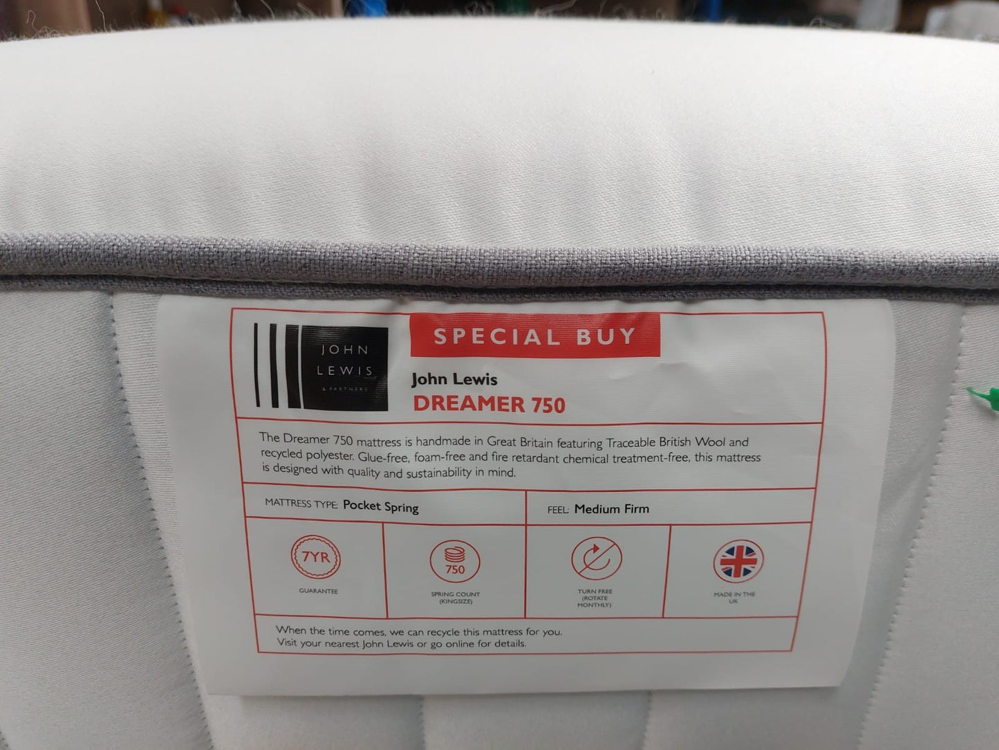 John Lewis Dreamer 750 Pocket Spring Mattress