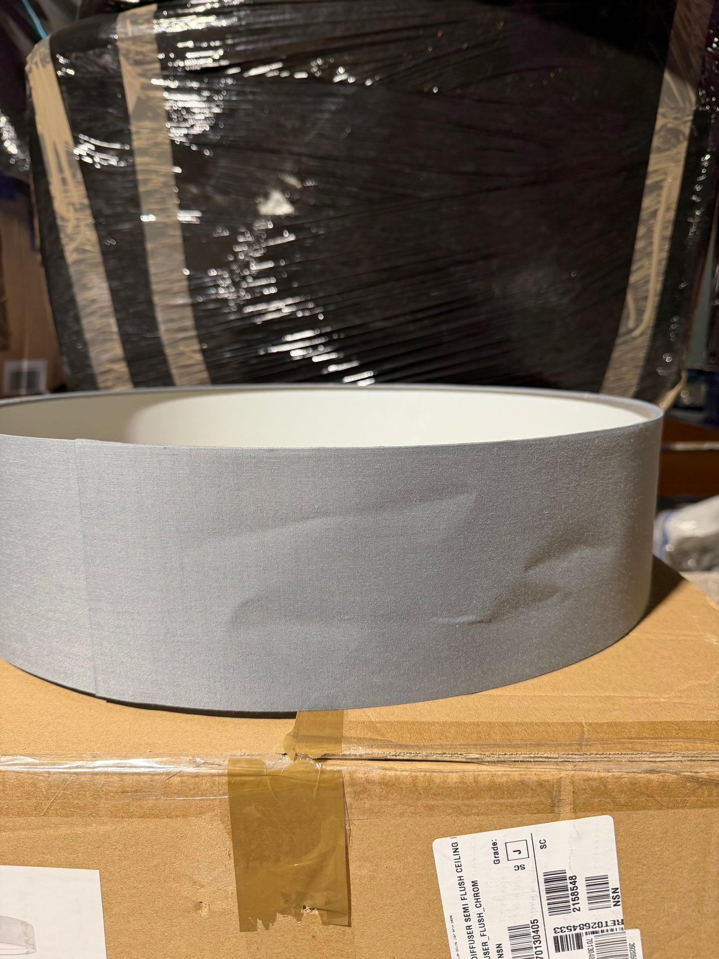 Ret02684533 DAR LIGHTING GROUP 3 light semi flush satin crime with grey shade shade damage list