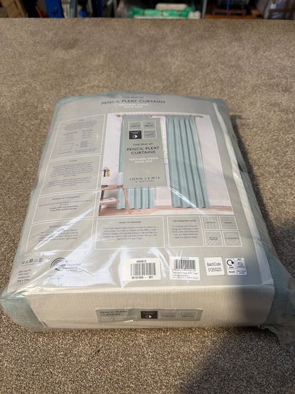 John Lewis Textured Weave Pair Blackout Lined Pencil Pleat Curtains, Duck Egg, W228 x Drop 228cm