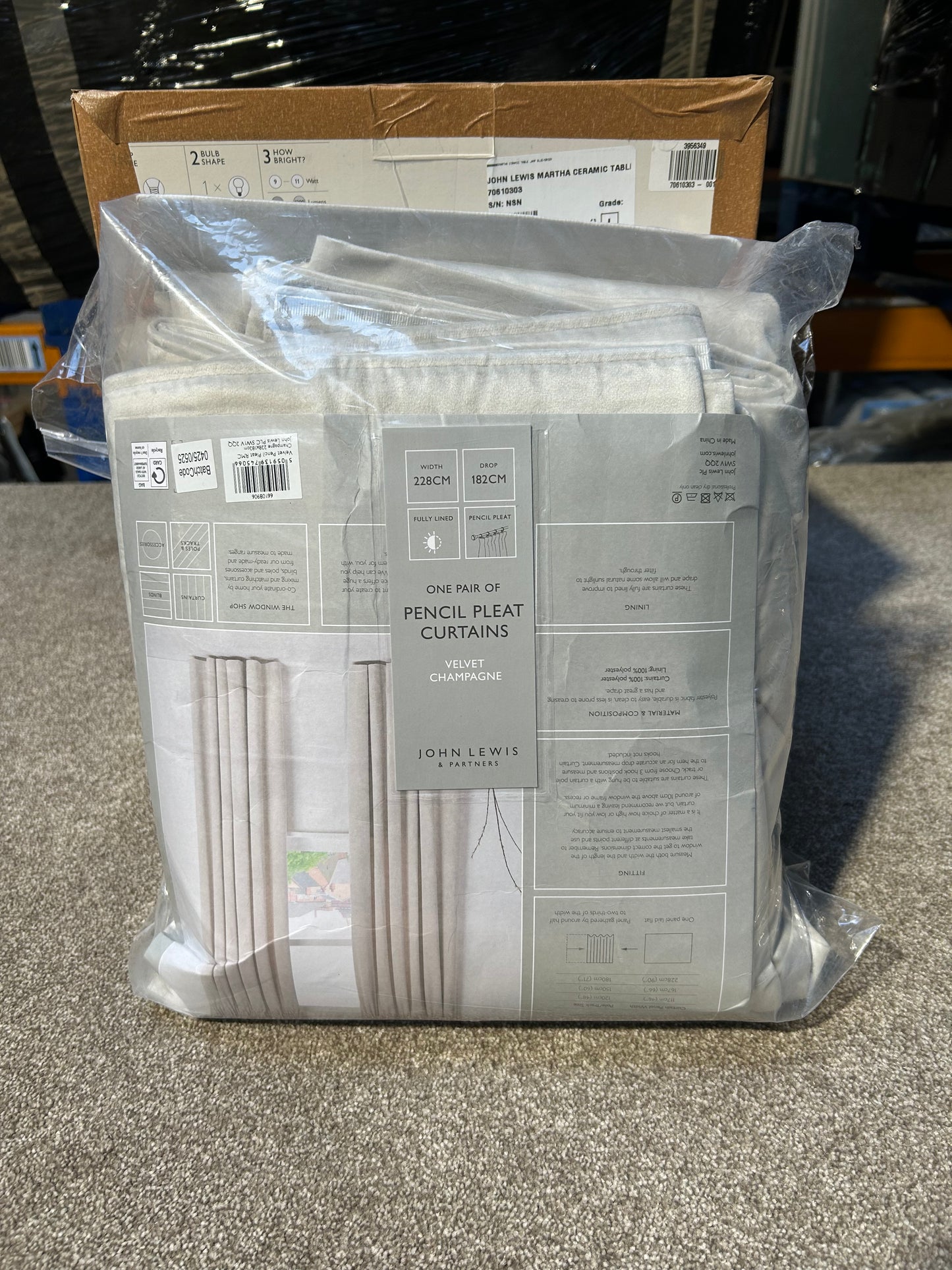 John Lewis Velvet Pair Lined Pencil Pleat Curtains, Champagne, W228 x Drop 182cm
