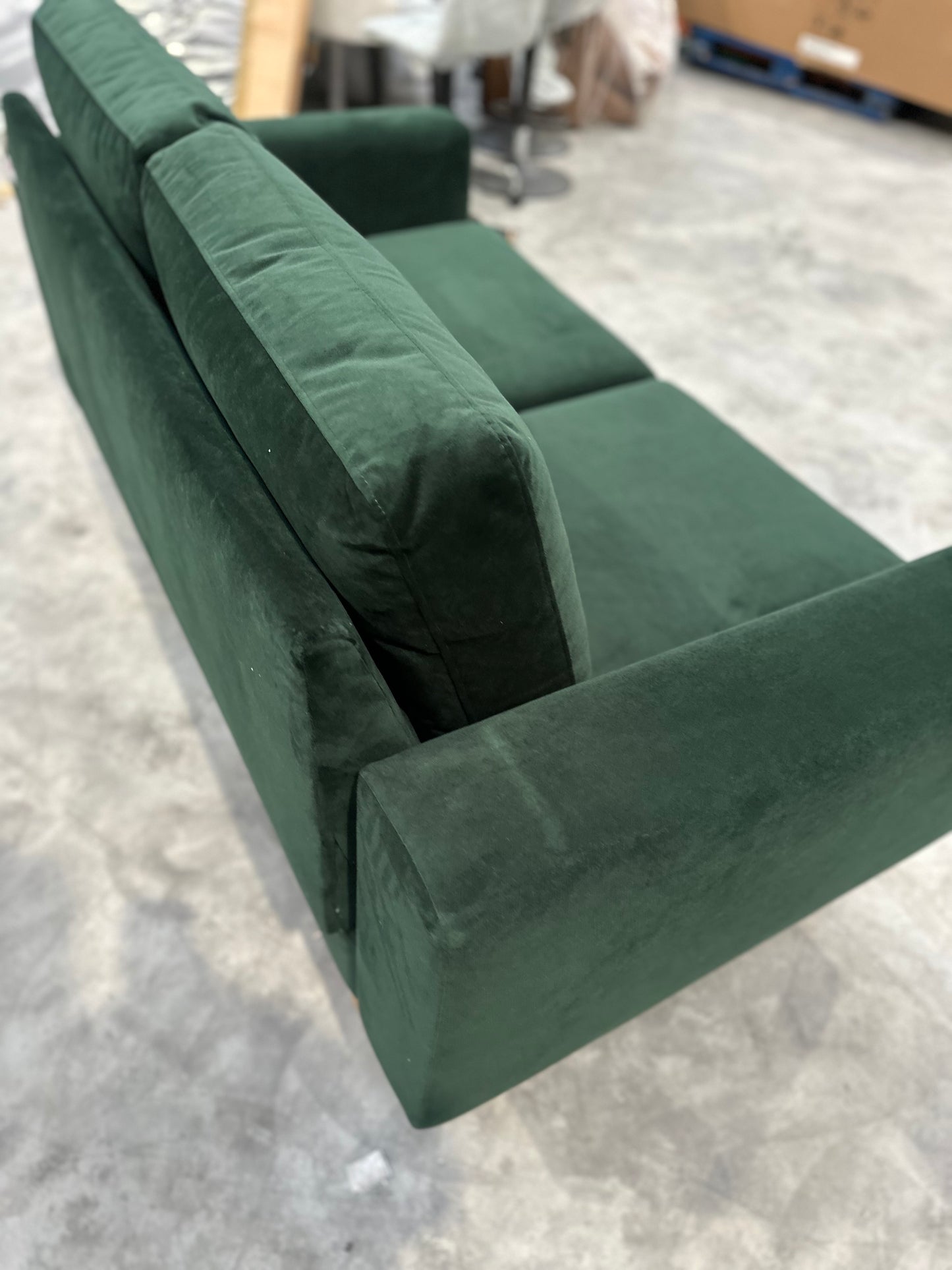 Hutch Velvet Block Arm 2 Seater Sofa - Velvet Sage Green