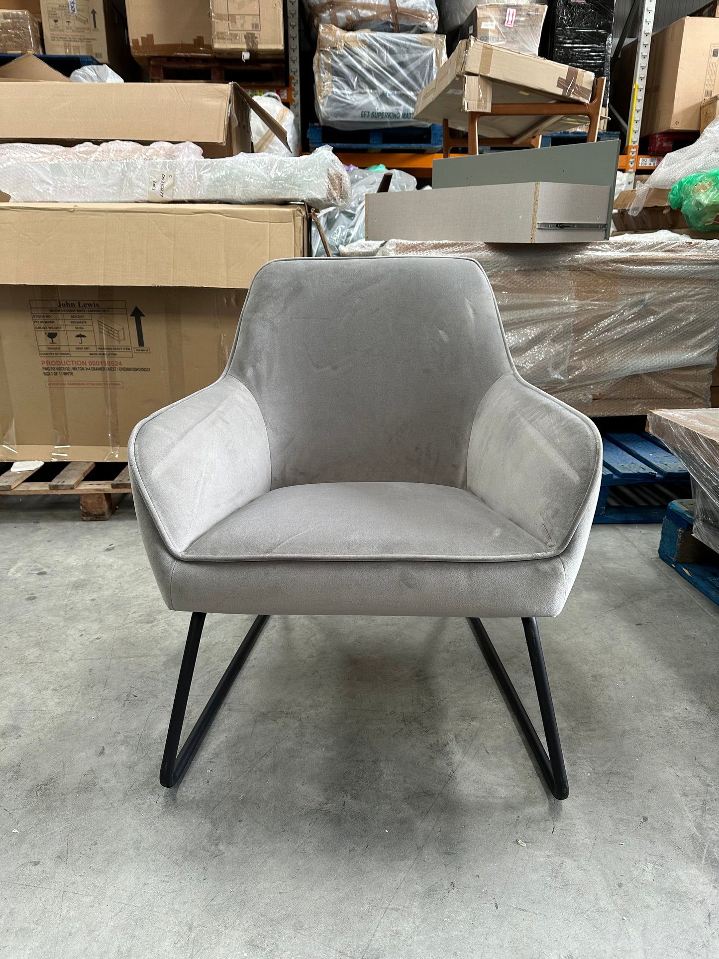 John Lewis Form Accent Chair, Black Metal Leg, Velvet Storm Grey