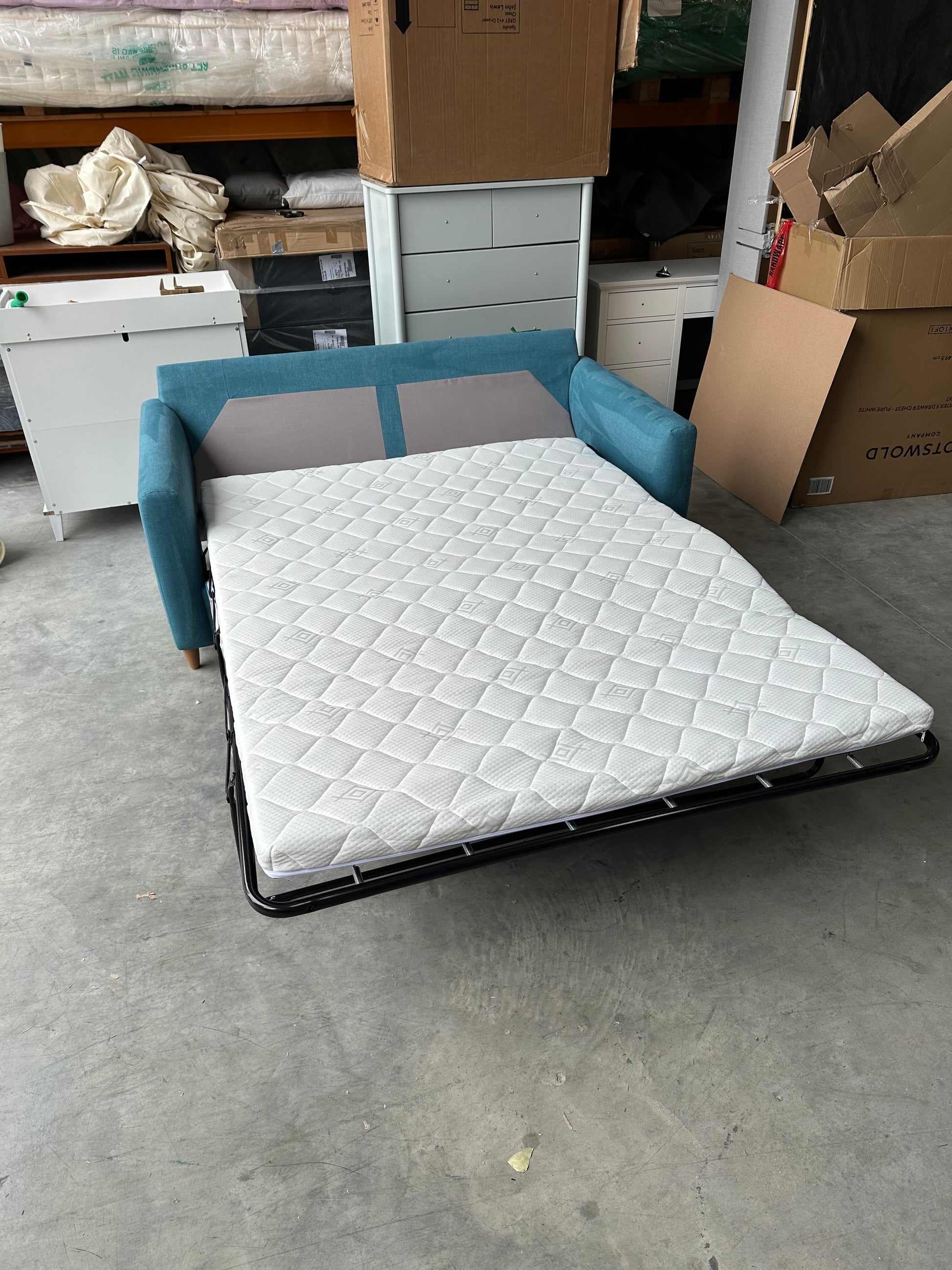 John Lewis Bailey II Double Sofabed Blue Linen Light Wood