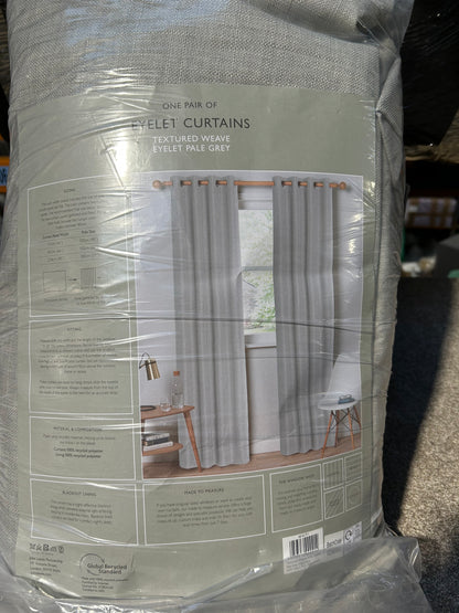 John Lewis Textured Weave Pair Blackout Lined Eyelet Curtains, Pale Grey, W228 x Drop 274cm