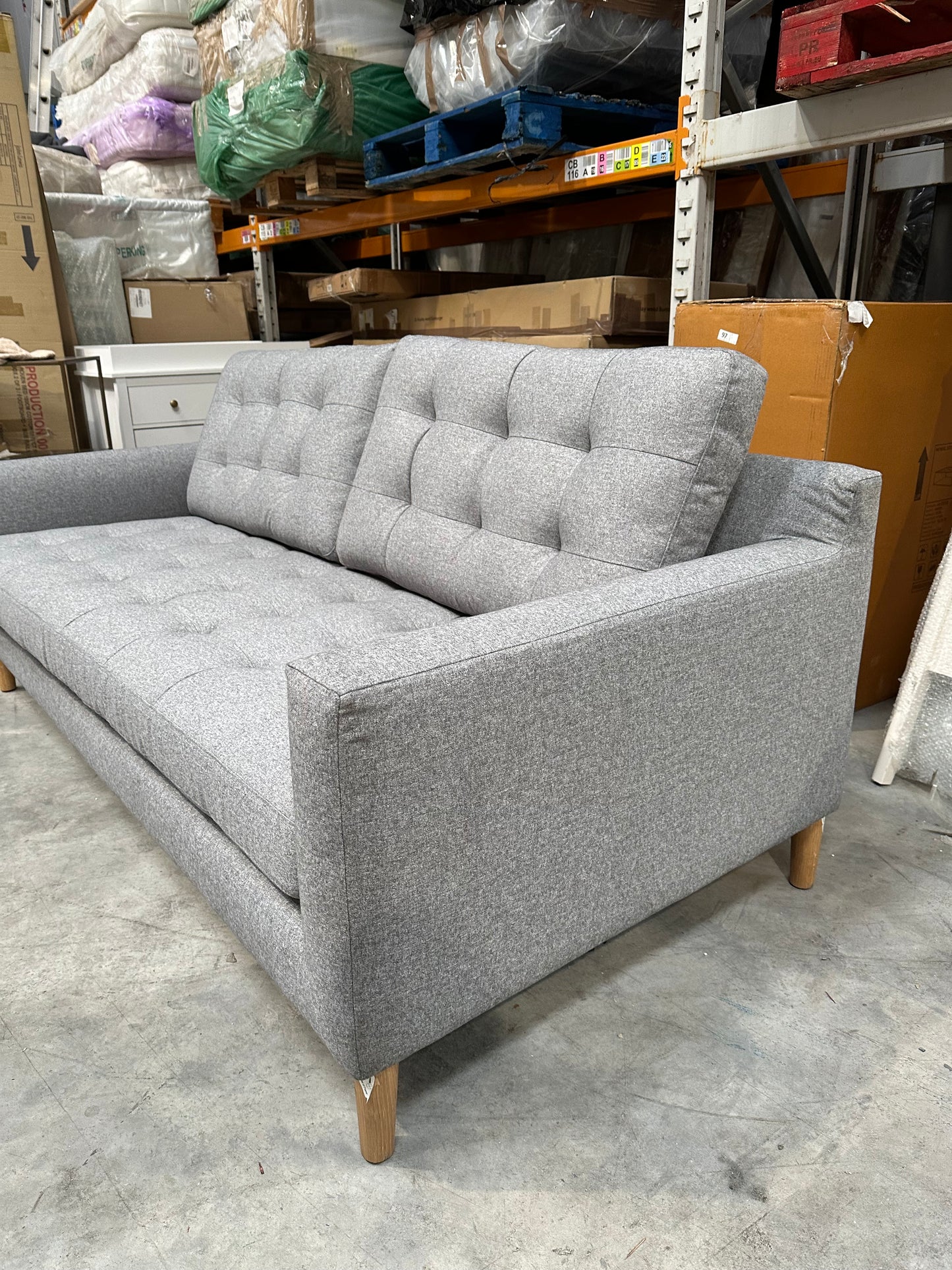 John Lewis Draper II Large 3 Seater Sofa Brushed Tweed Grey