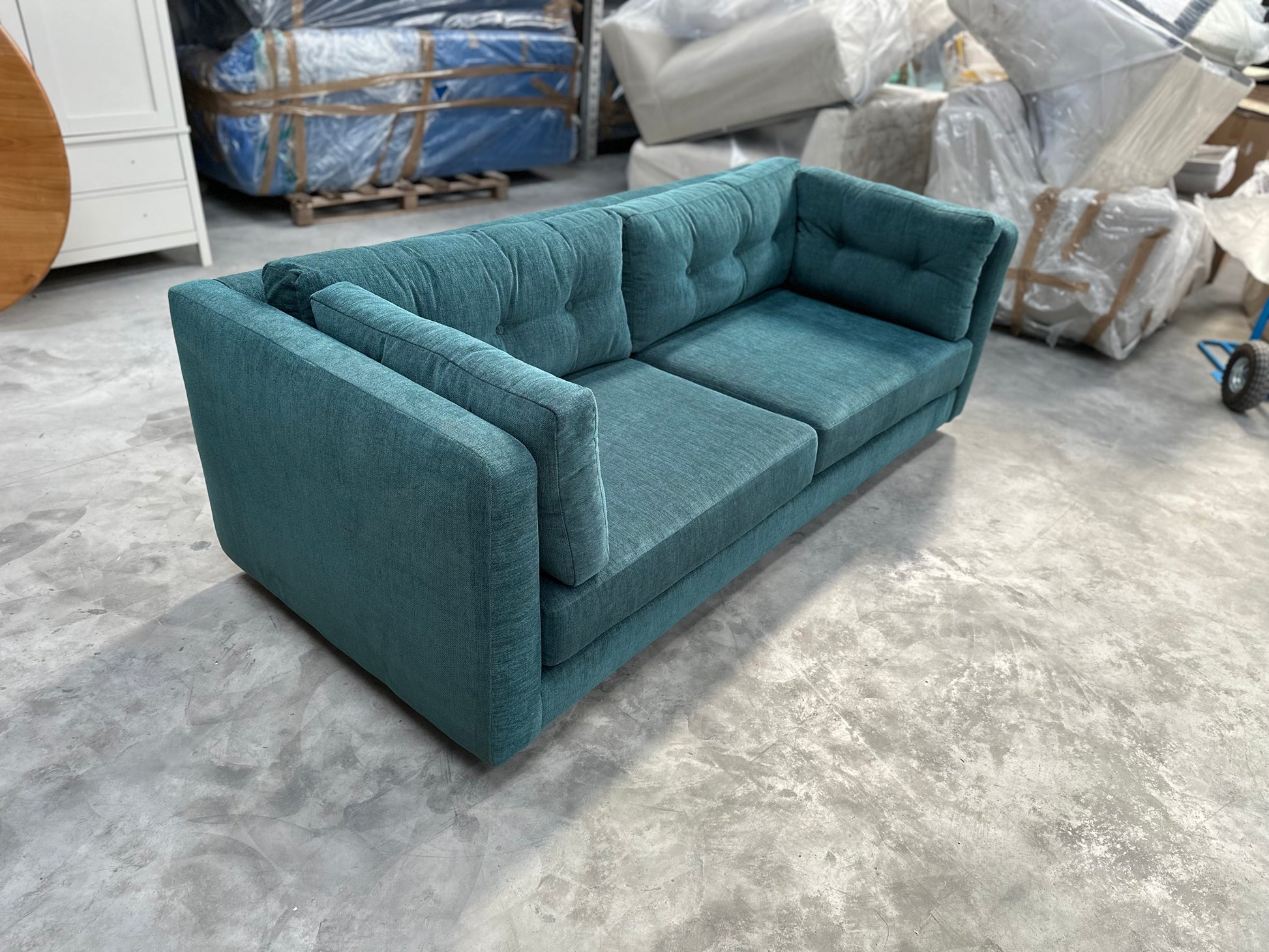 JOHN LEWIS BOOTH MEDIUM 2 SEATER SOFA IN EASY CLEAN TEAL WITH LIGHT LEGS