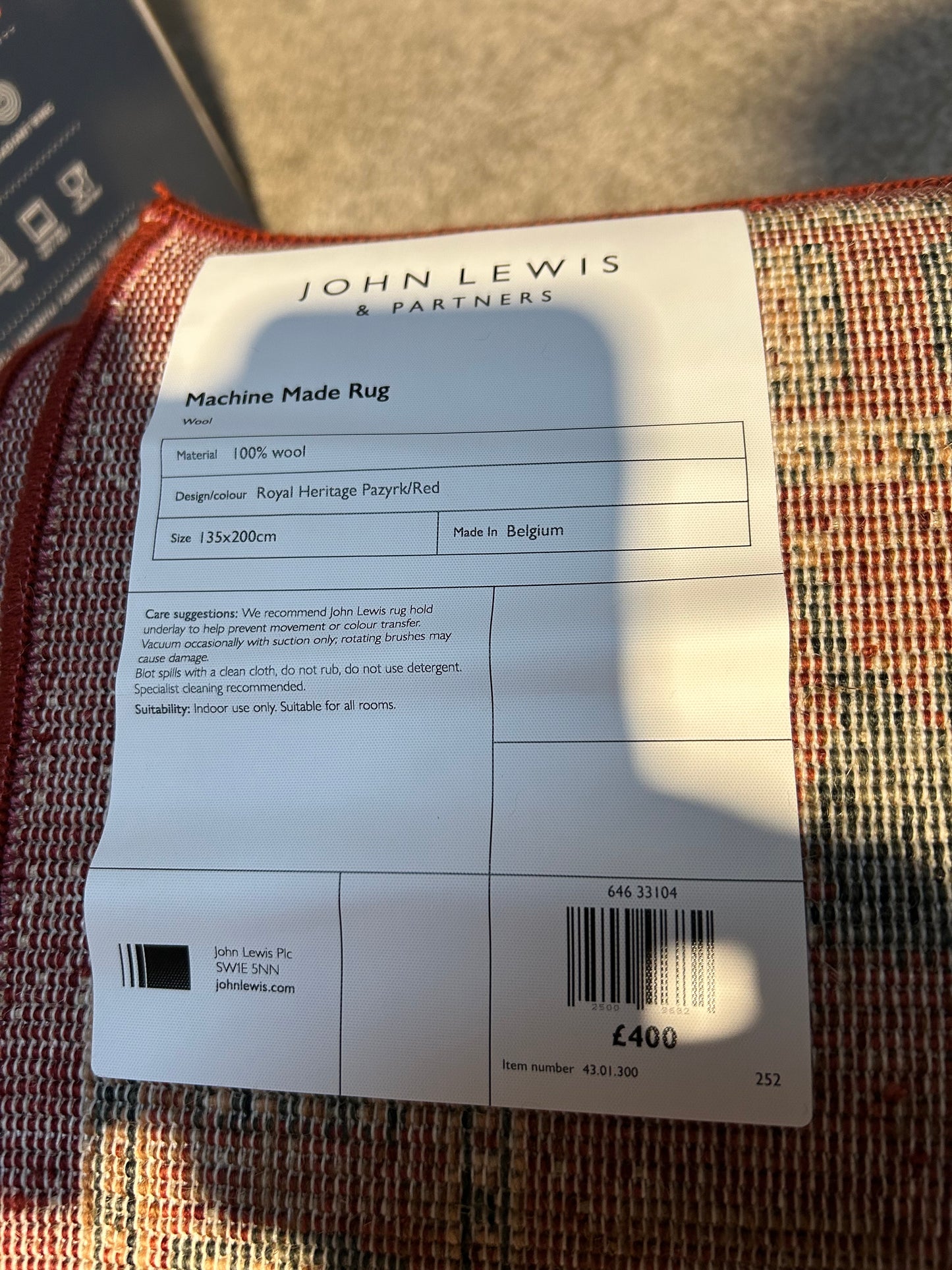 John Lewis Royal Heritage Pazyrk Rugs, Red, L200 x W135cm