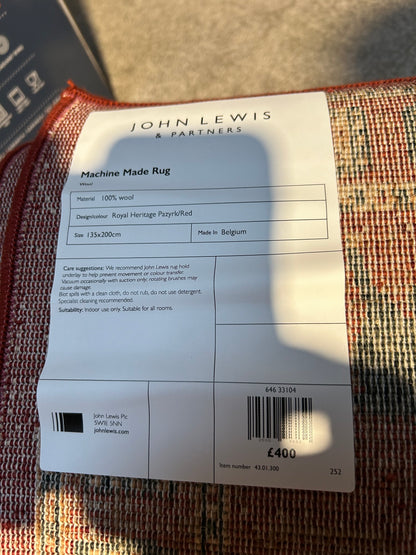John Lewis Royal Heritage Pazyrk Rugs, Red, L200 x W135cm