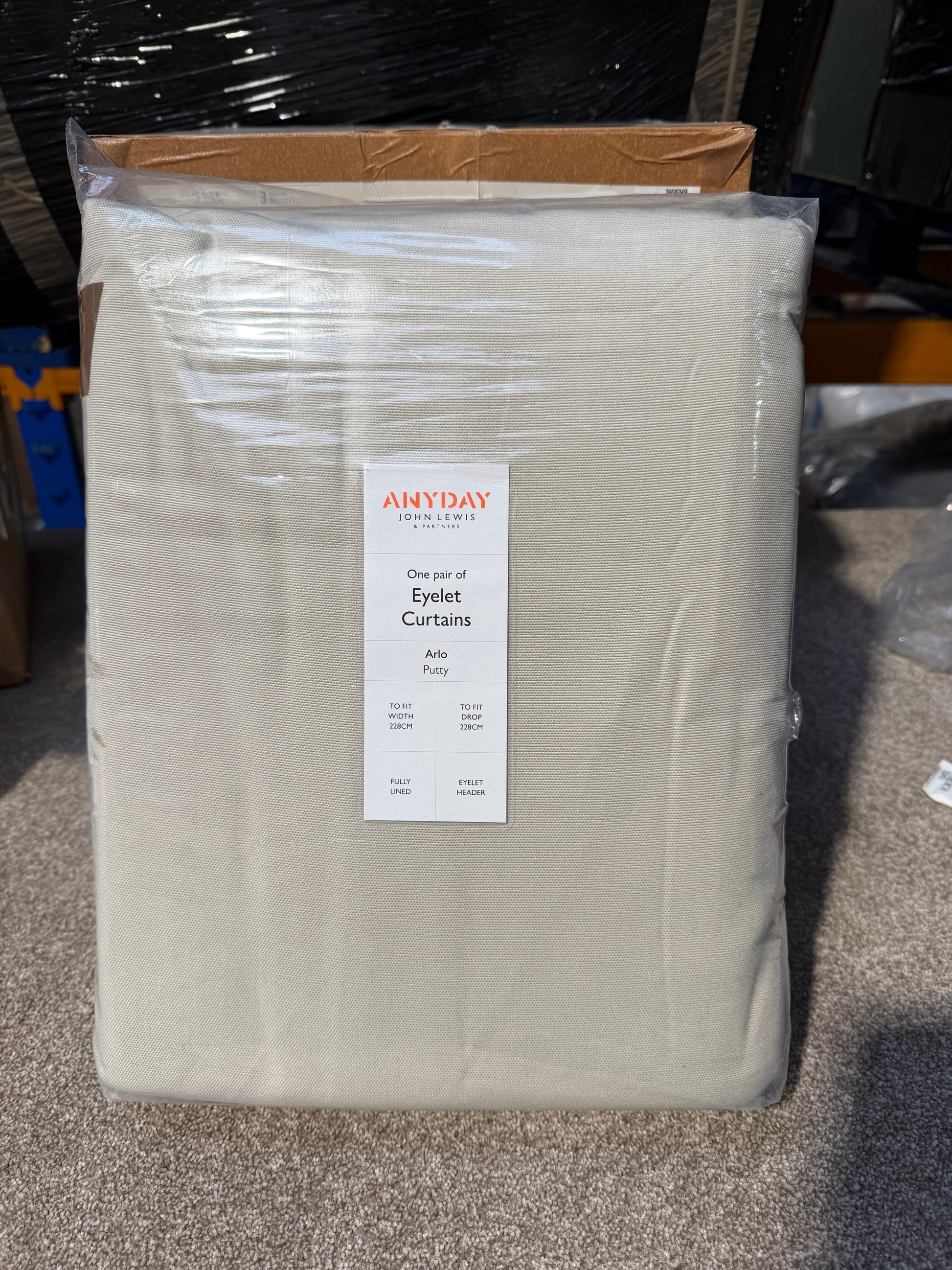 John Lewis Arlo Pair Lined Eyelet Curtains, Putty, W228 x Drop 228cm