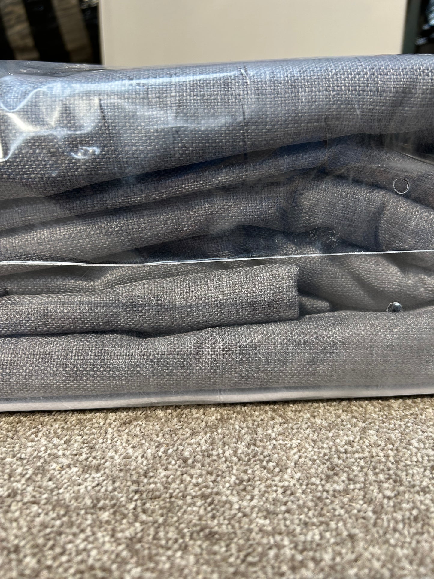 John Lewis Textured Weave Pair Blackout Lined Eyelet Curtains, Storm, W228 x Drop 182cm