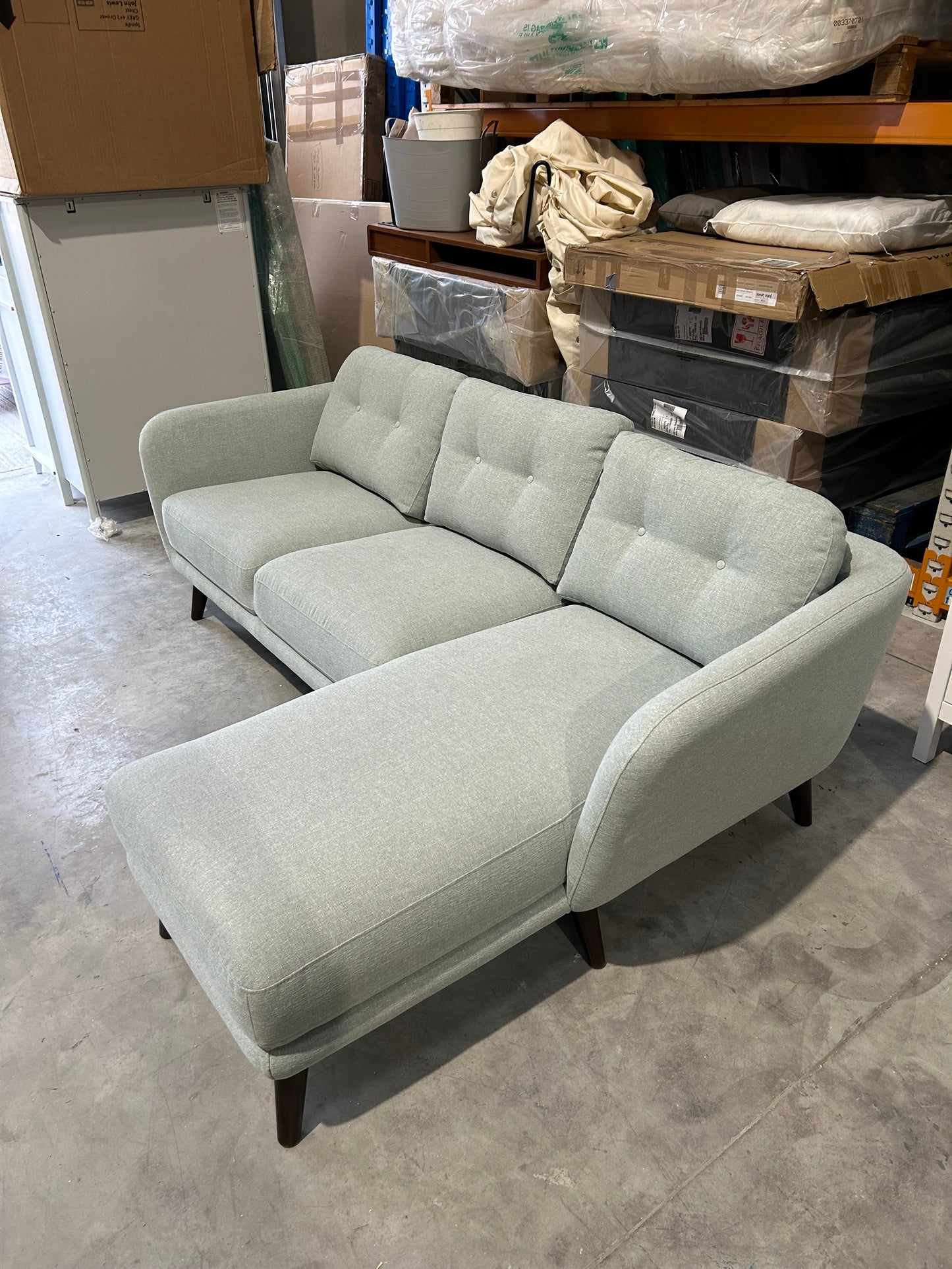 John Lewis Arlo RHF Chaise Sofa Dark Leg Duck Egg Matilda