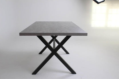 Bespoke Concrete effect dining table on X frame legs