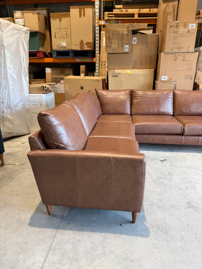 John Lewis Bailey II 5+ Seater Leather Corner Sofa Dark Leg Vintage Toffee