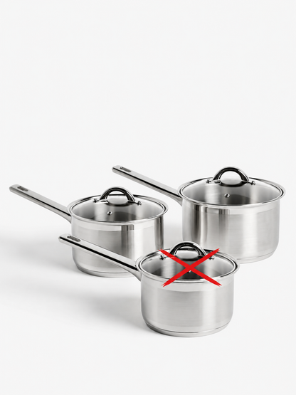 John Lewis Classic Glass Lid Stainless Steel Saucepan Set, 3 Pieces