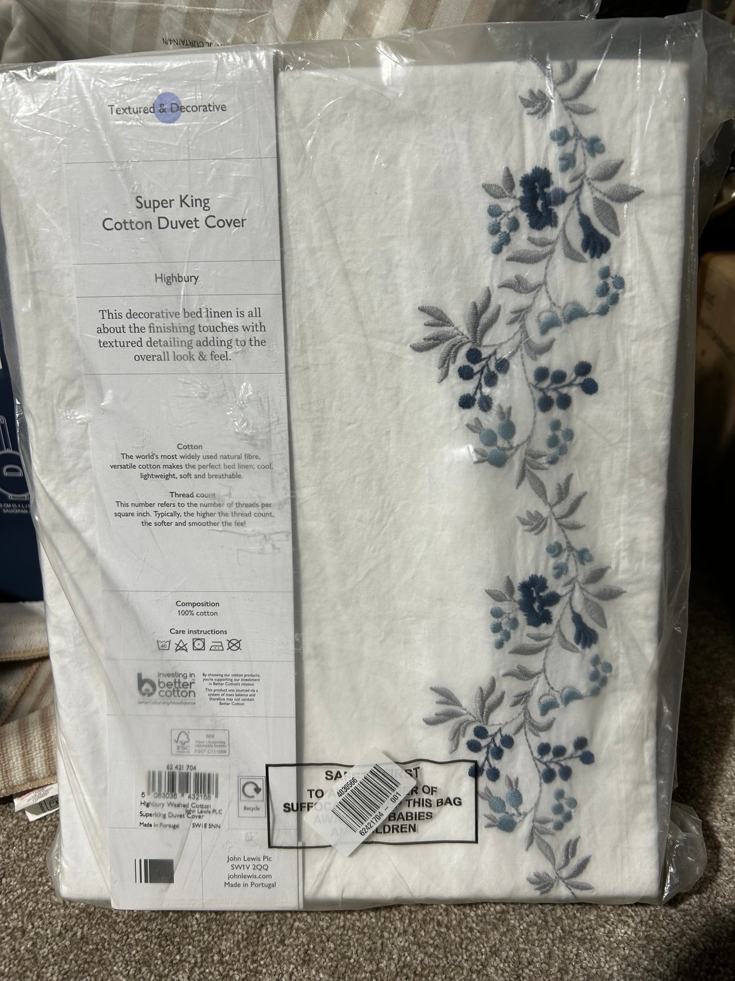 John Lewis Highbury Washed Cotton Super King Duvet Cover, White