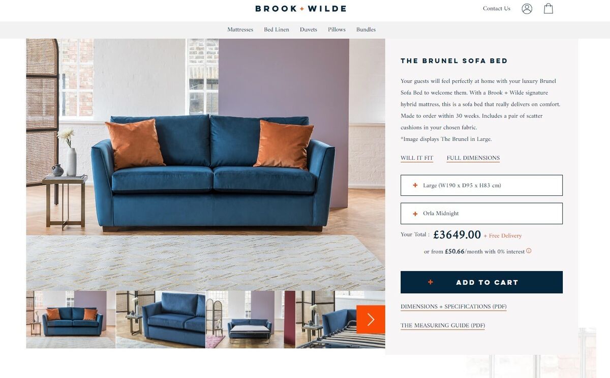 Brook & Wilde 2.5 Seater Sofa Bed in Grey Velvet - Made in UK - Bespoke