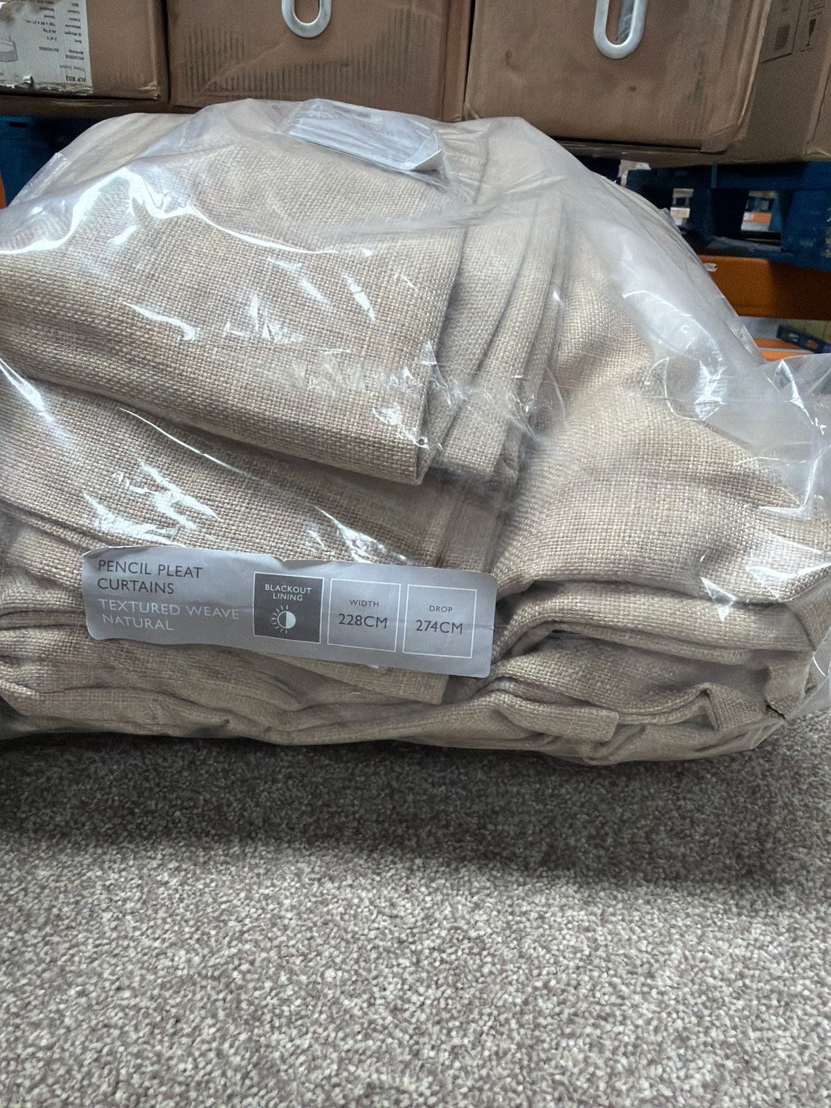 John Lewis Textured Weave Pair Blackout Lined Pencil Pleat Curtains, Natural, W228 x Drop 274cm