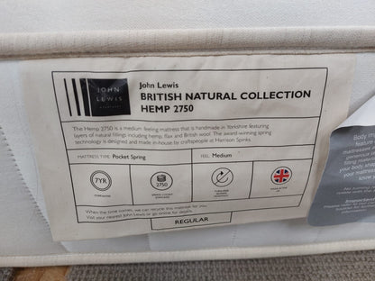 John Lewis British Natural Collection Hemp 2750 Mattress, Regular Tension, Double